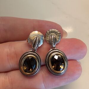 Vintage-Inspired Silver and Gold Earrings, Honey Quartz